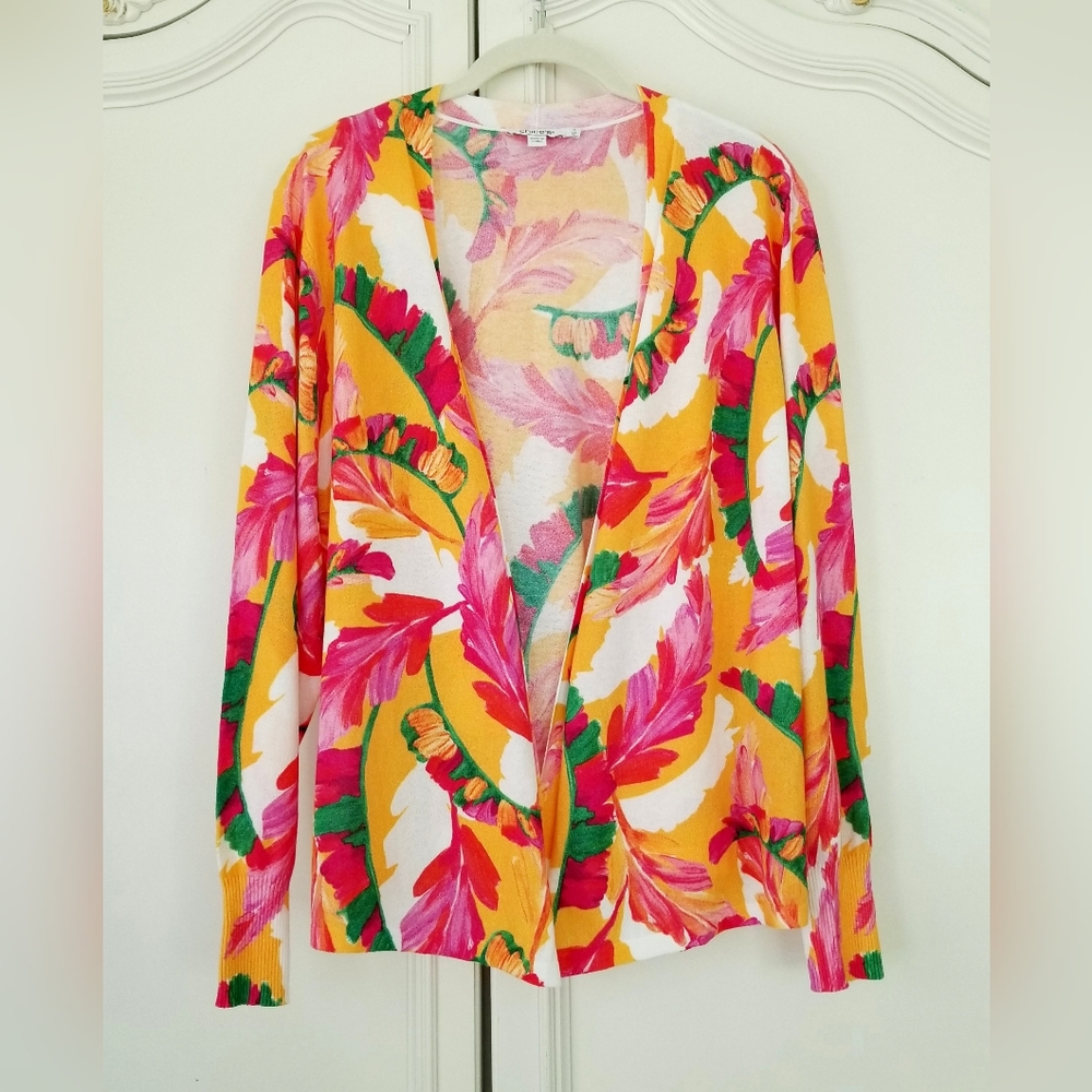 Chicos Mango Ice Foliage Lightweight Open Long Sleeve Cardigan Topper XL NWT